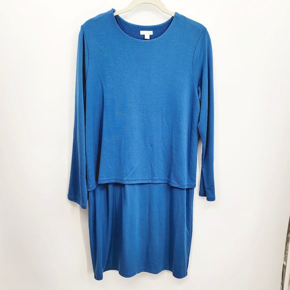J JILL Dress M Blue Opal Luxe TENCELL Pure Jill Knit Stretch Tiered - Picture 2 of 8